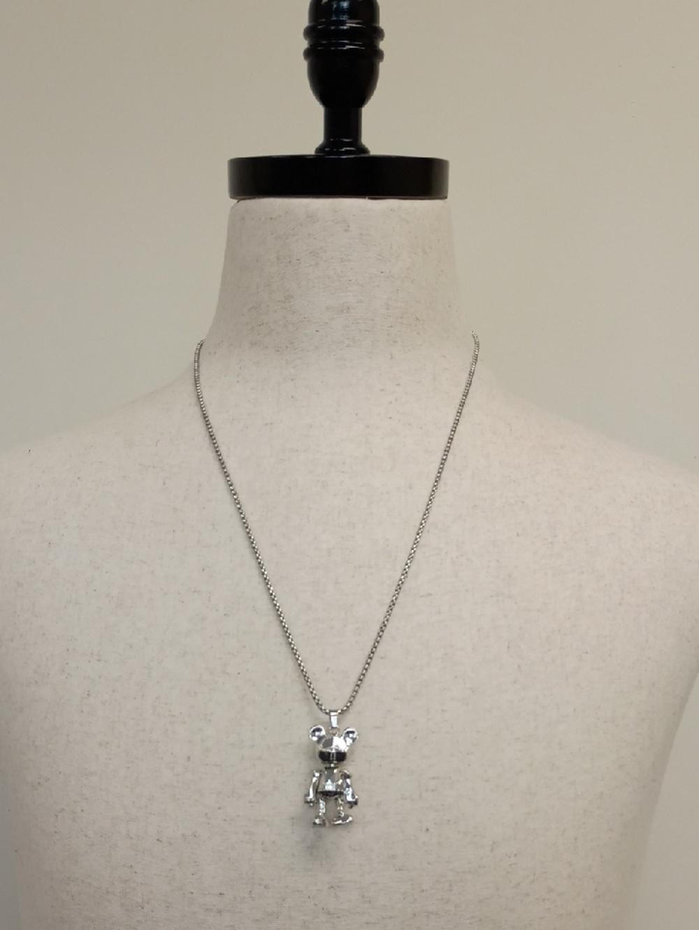 Silver Teddy Bear Pendant Necklace Cute Y2K Charm Chain Unisex